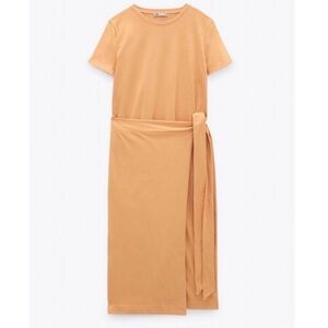 Zara Midi Tie Front Short Sleeve T-Shirt Dress
